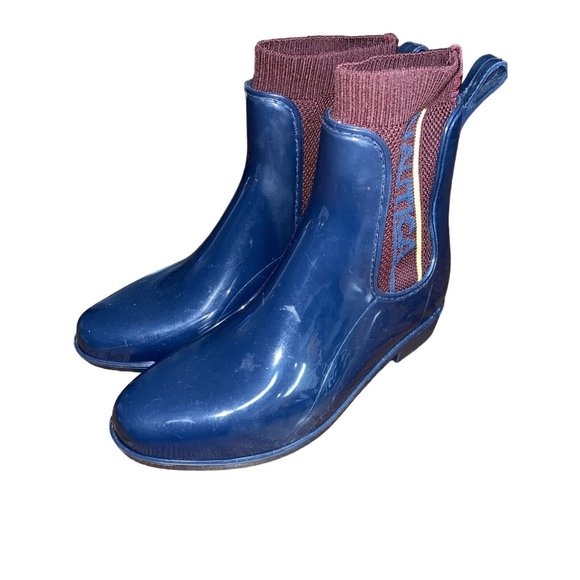 Nautica Shoes - Nautica Womens Rain Boots Viara Spell Out Stretch Sock Rubber Navy Blue Size 7